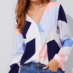 Like New Shein Button-Down V neck Blouse